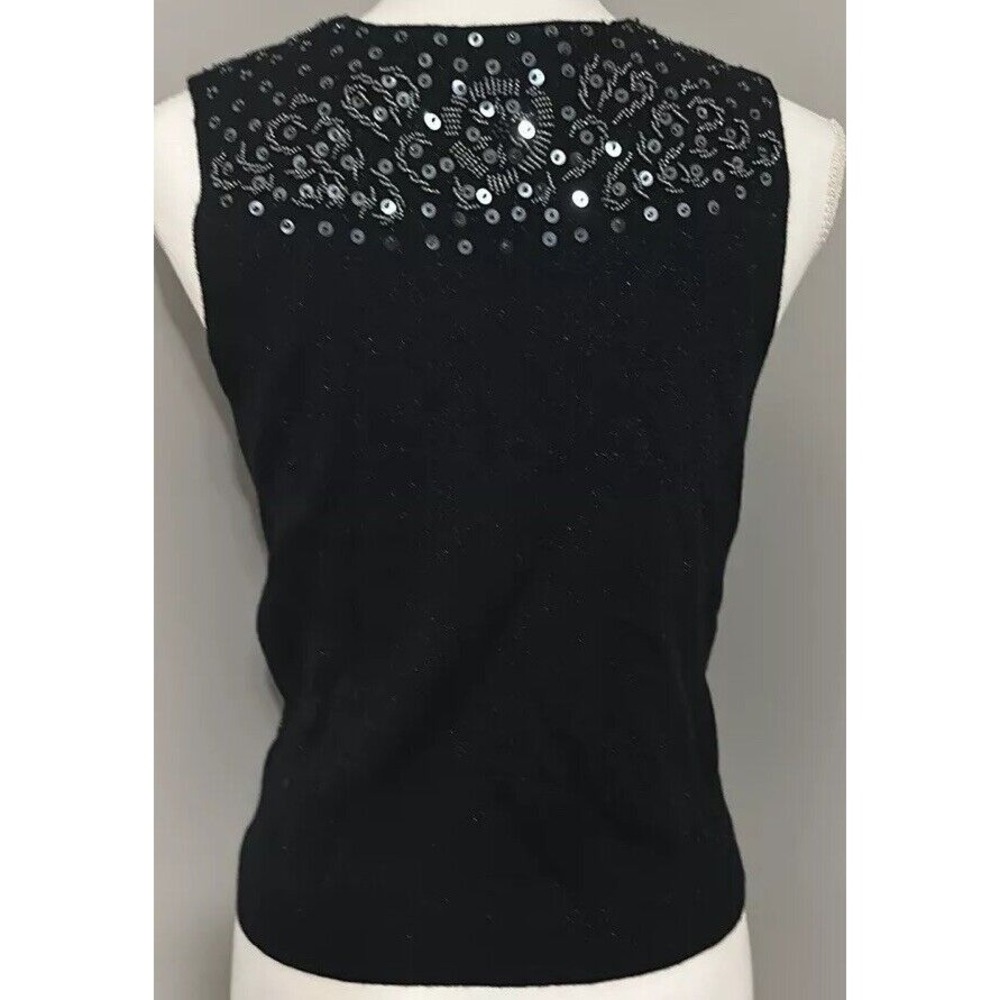 Vintage V Neck Sleeveless Sequins Buttoned Vest Wool Blend Old Money Sz M Y2K - Picture 3 of 9